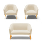 Kit 02 Poltronas E 01 Namoradeira Stella 02 Lugares Linho Gro