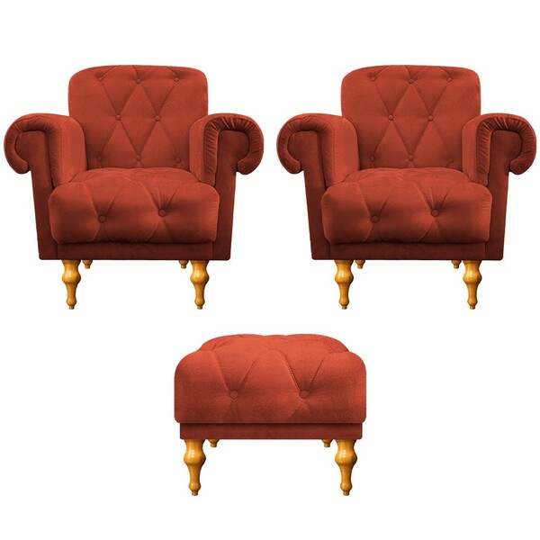 Kit 02 Poltronas E 01 Puff Dani Suede Terracota - Amarena Móv