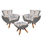 Kit 02 Poltronas E 01 Puff Giratório Opala Composê D87 Suede