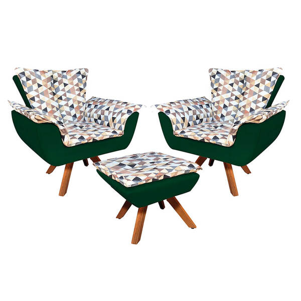 Kit 02 Poltronas E 01 Puff Giratório Opala Composê D87 Suede