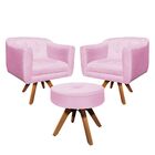 Kit 02 Poltronas E 01 Puff Julia Giratória Suede Base Madeira