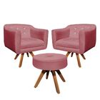 Kit 02 Poltronas E 01 Puff Julia Giratória Suede Base Madeira