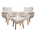 Kit 02 Poltronas E 01 Puff Opala Suede Giratória Base Pés Pal