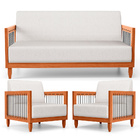 Kit 02 Poltronas E 01 Sofá Samoa Madeira Maciça Com Cordas Ná