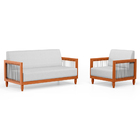 Kit 02 Poltronas E 01 Sofá Samoa Madeira Maciça Com Cordas Ná