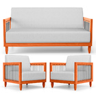 Kit 02 Poltronas E 01 Sofá Samoa Madeira Maciça Com Cordas Ná