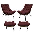 Kit 02 Poltronas E 02 Puffs Costela Base Fixa Corano - Amaren