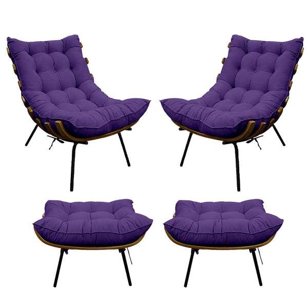 Kit 02 Poltronas E 02 Puffs Costela Base Fixa Corano - Amaren