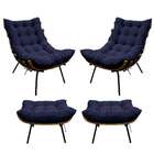 Kit 02 Poltronas E 02 Puffs Costela Base Fixa Corano - Amaren