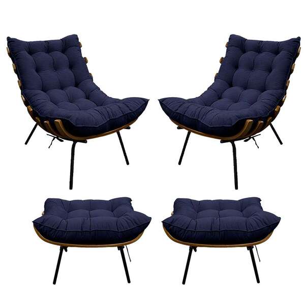 Kit 02 Poltronas E 02 Puffs Costela Base Fixa Corano - Amaren