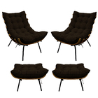 Kit 02 Poltronas E 02 Puffs Costela Base Fixa Corano - Amaren