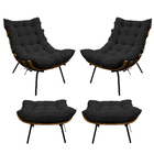 Kit 02 Poltronas E 02 Puffs Costela Base Fixa Corano - Amaren