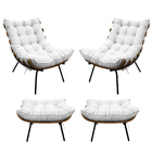 Kit 02 Poltronas E 02 Puffs Costela Base Fixa Suede - Amarena