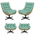 Kit 02 Poltronas E 02 Puffs Costela Base Giratória Linho - Do