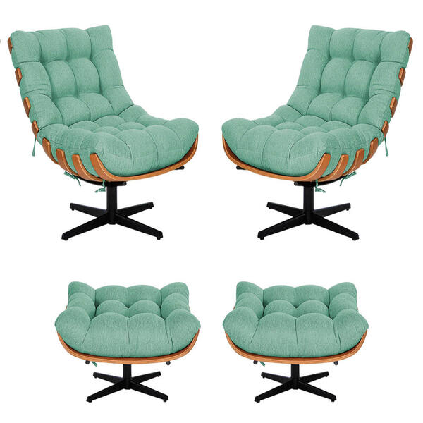 Kit 02 Poltronas E 02 Puffs Costela Base Giratória Linho - Do