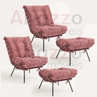 Kit 02 Poltronas E 02 Puffs Costela Industrial Ferro Preto Sa