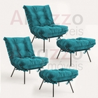 Kit 02 Poltronas E 02 Puffs Costela Industrial Ferro Preto Sa