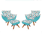 Kit 02 Poltronas E 02 Puffs Giratório Opala Suede Azul Turque