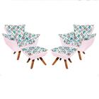 Kit 02 Poltronas E 02 Puffs Giratório Opala Suede Rosa Bebê