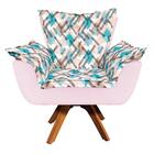 Kit 02 Poltronas E 02 Puffs Giratório Opala Suede Rosa Bebê