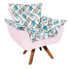 Kit 02 Poltronas E 02 Puffs Giratório Opala Suede Rosa Bebê