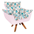 Kit 02 Poltronas E 02 Puffs Giratório Opala Suede Rosa Bebê C