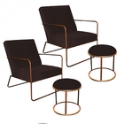 Kit 02 Poltronas E 02 Puffs Malta Decorativa Sala Aramado Bro