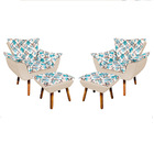 Kit 02 Poltronas E 02 Puffs Opala Suede Bege Com D33 Pés Pali