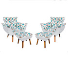 Kit 02 Poltronas E 02 Puffs Opala Suede Cinza Com D33 Pés Pal