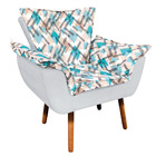 Kit 02 Poltronas E 02 Puffs Opala Suede Cinza Com D33 Pés Pal