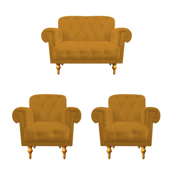 Kit 02 Poltronas E  01 Namoradeira Decorativas Dani Suede Mos