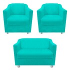 Kit 02 Poltronas E  01 Namoradeira Tilla Corano Azul Turquesa