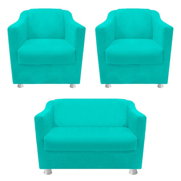 Kit 02 Poltronas E  01 Namoradeira Tilla Corano Azul Turquesa
