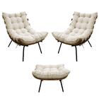 Kit 02 Poltronas E Puff Costela Base Fixa Corano Cor Bege