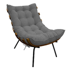 Kit 02 Poltronas E Puff Costela Base Fixa Linho Cinza - Doce