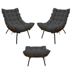 Kit 02 Poltronas E Puff Costela Base Fixa Linho - Doce Sonho