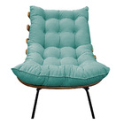 Kit 02 Poltronas E Puff Costela Base Fixa Suede Azul Tiffany