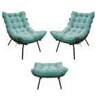 Kit 02 Poltronas E Puff Costela Base Fixa Suede Azul Tiffany