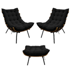 Kit 02 Poltronas E Puff Costela Base Fixa Suede - Doce Sonho