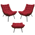 Kit 02 Poltronas E Puff Costela Base Fixa Suede - Doce Sonho