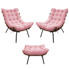 Kit 02 Poltronas E Puff Costela Base Fixa Suede Rosa Bebê - A