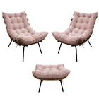 Kit 02 Poltronas E Puff Costela Base Fixa Suede Rosê - Amaren