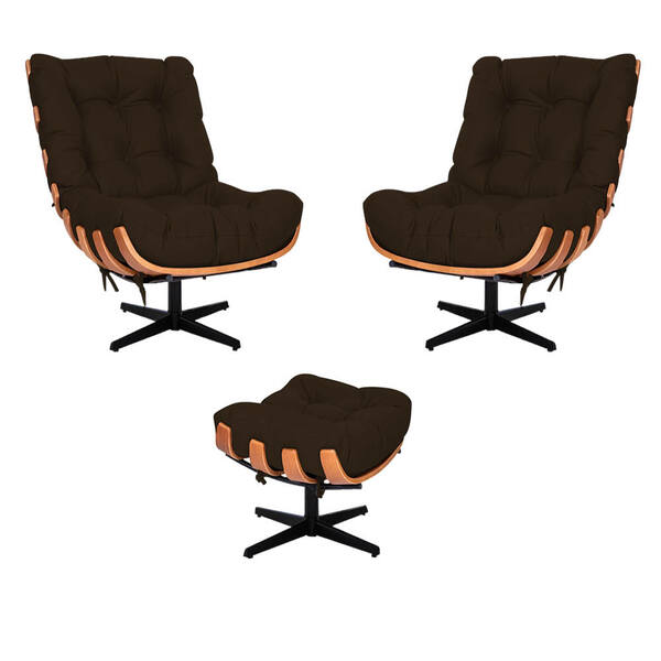 Kit 02 Poltronas E Puff Costela Base Giratória Corano - Doce