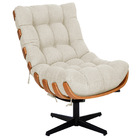 Kit 02 Poltronas E Puff Costela Base Giratória Linho Bege - D