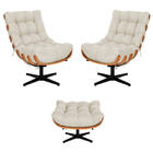 Kit 02 Poltronas E Puff Costela Base Giratória Linho - Doce S