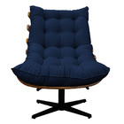 Kit 02 Poltronas E Puff Costela Base Giratória Suede Azul Mar