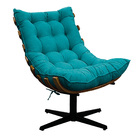 Kit 02 Poltronas E Puff Costela Base Giratória Suede Azul Tur