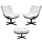 Kit 02 Poltronas E Puff Costela Base Giratória Suede Branco -