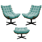 Kit 02 Poltronas E Puff Costela Base Giratória Suede - Doce S