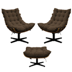 Kit 02 Poltronas E Puff Costela Base Giratória Suede - Doce S